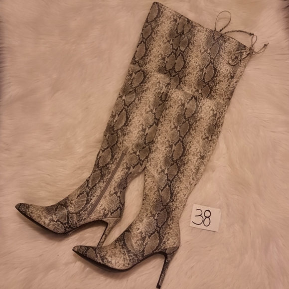 Snake Skin Over the Knee Leather Stiletto Boots - Picture 10 of 16